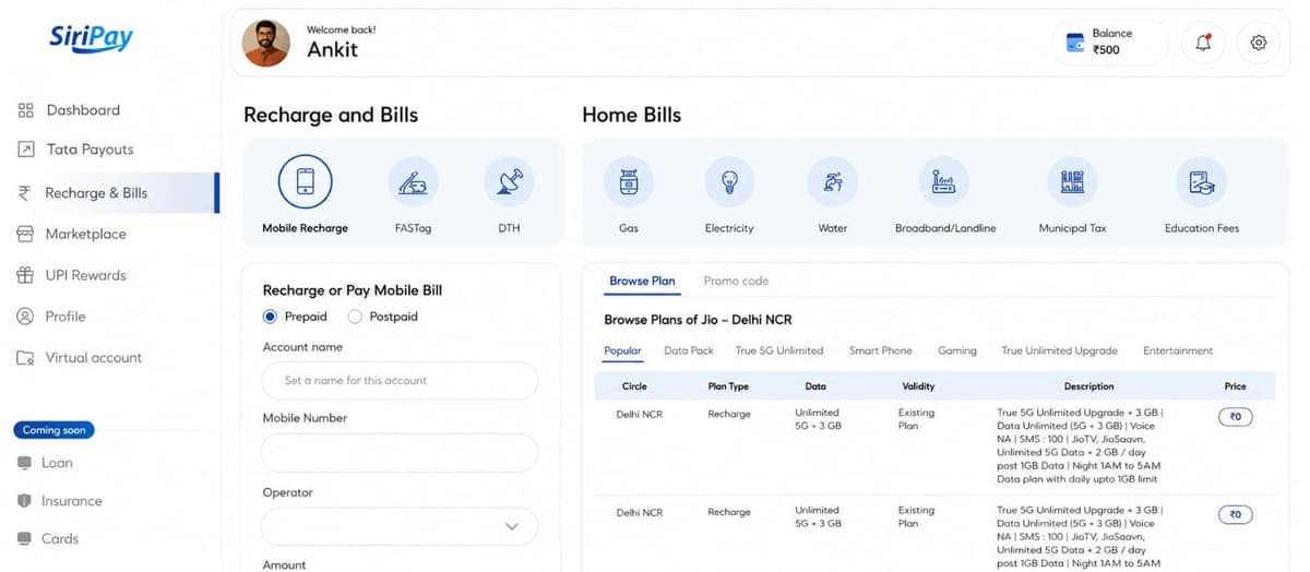 Main dashboard